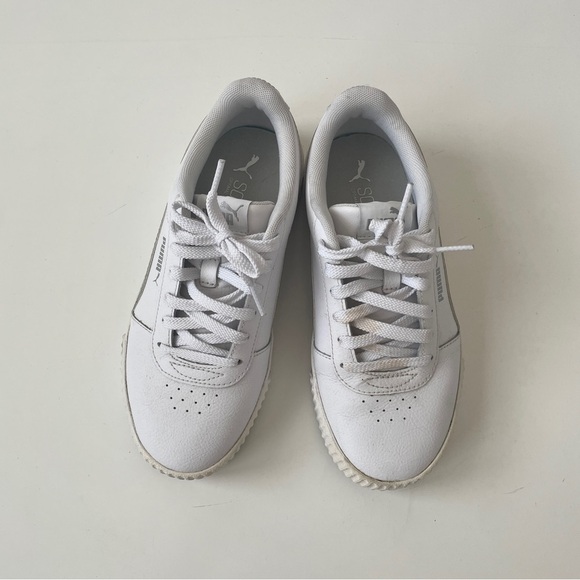 Puma Carina Sneaker Leather Platform Shoes in White / Silver, Size 6.5 - Picture 7 of 11
